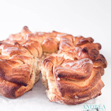 A baked Cinnamon sugar twist bread on a rack