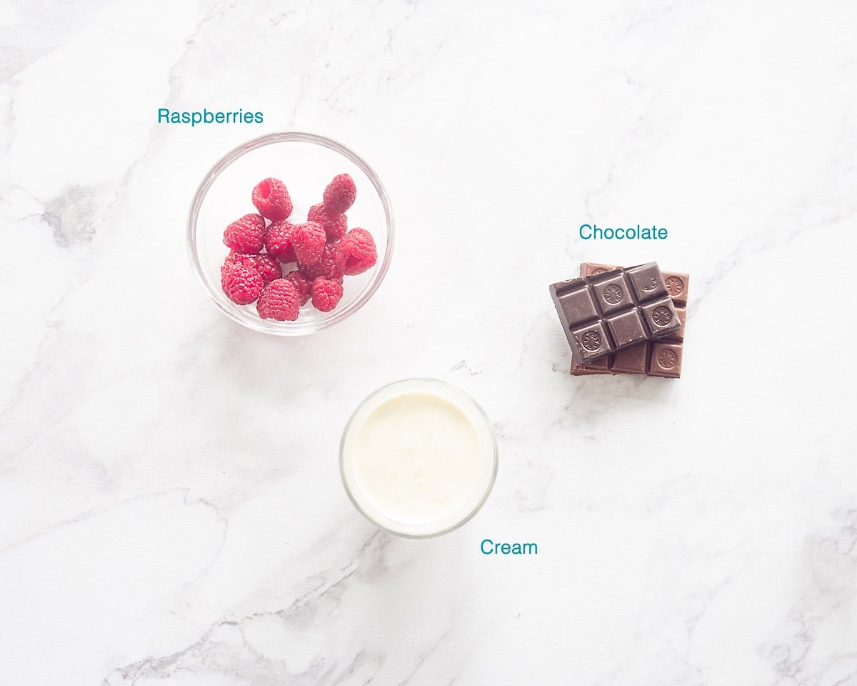 Ingredients Chocolate ganache, individually labelled on a white background