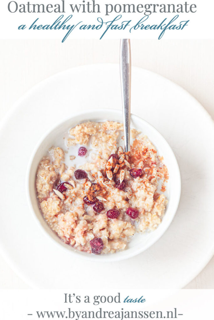 Oatmeal with pomegranate, sunflower seeds and cinnamon