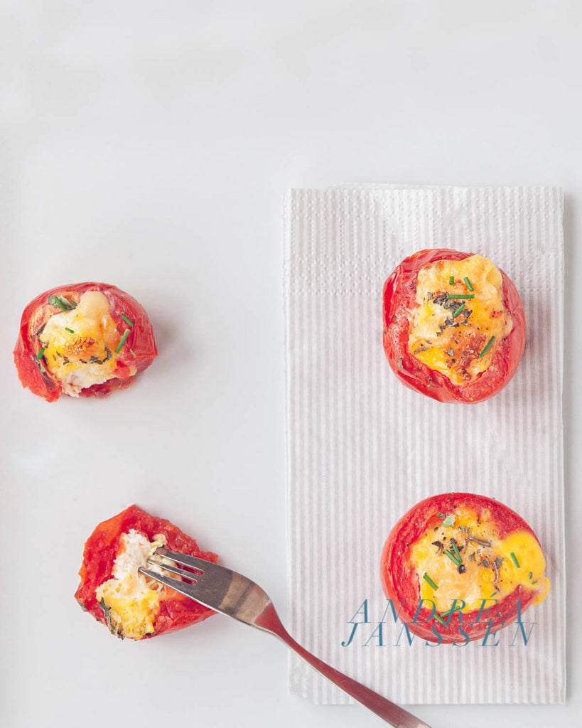 Tomatoes stuffed with eggs, herbs and Parmesan cheese