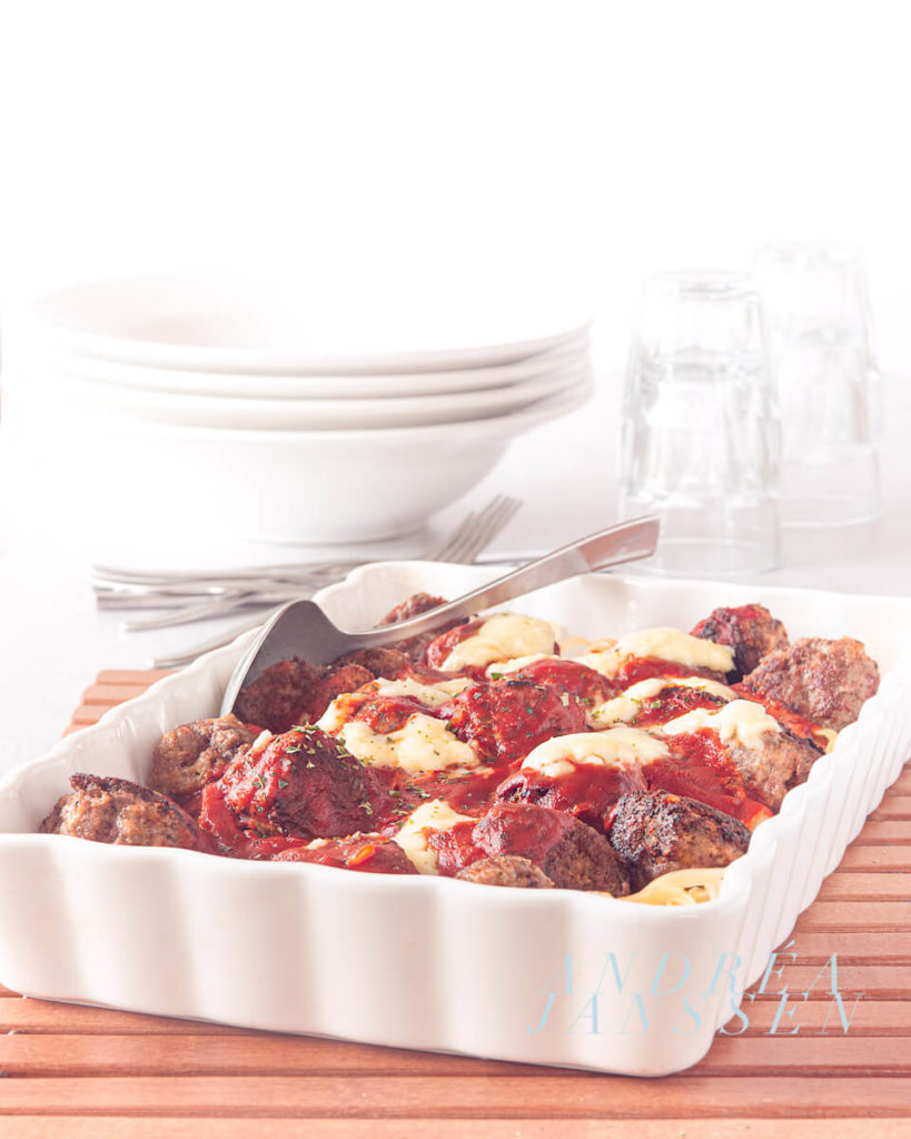 Meatball casserole with tagliatelle