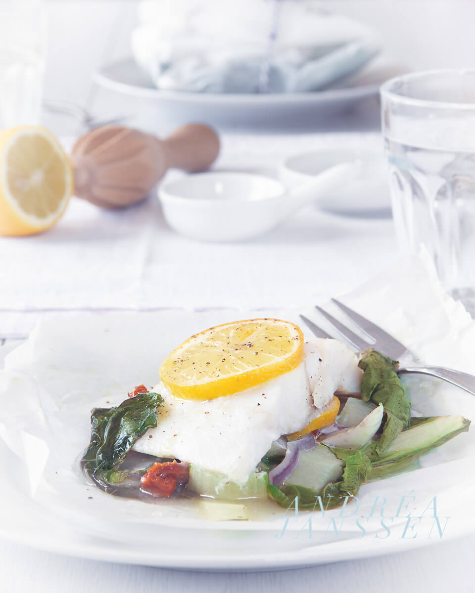 Fish package cod with bok choy