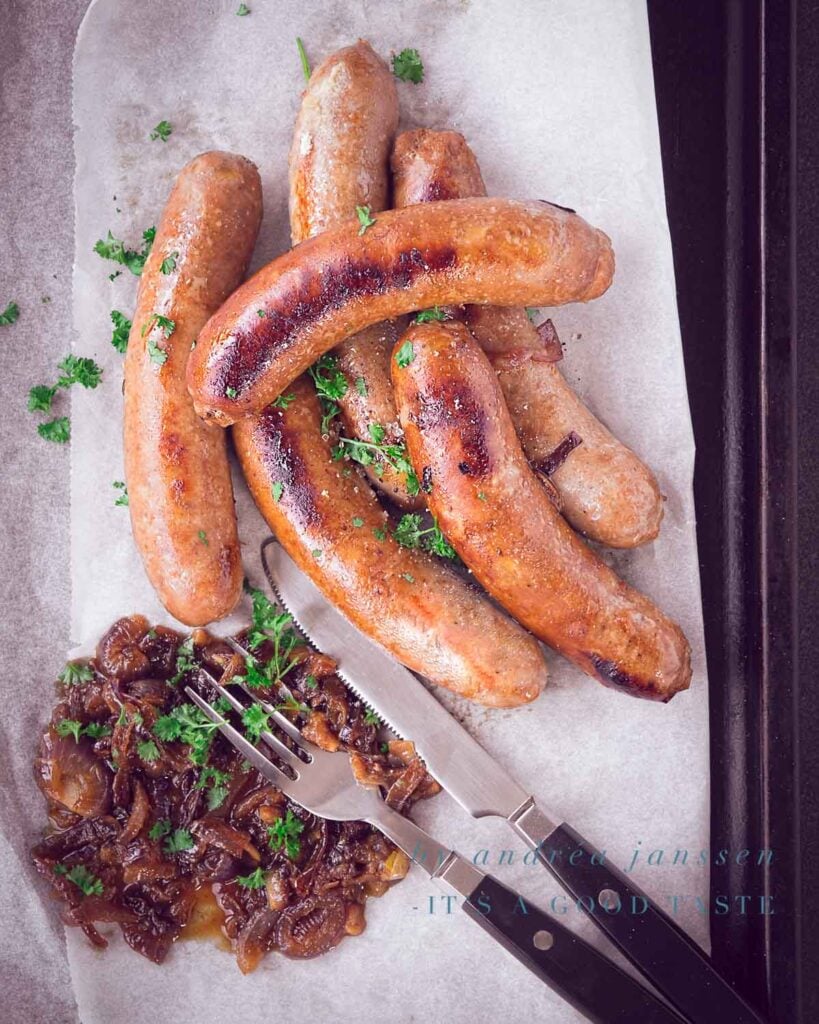 Bratwurst baked in beer