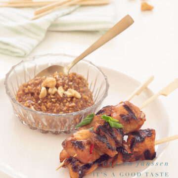 Grilled pork tenderloin satay with peanut sauce