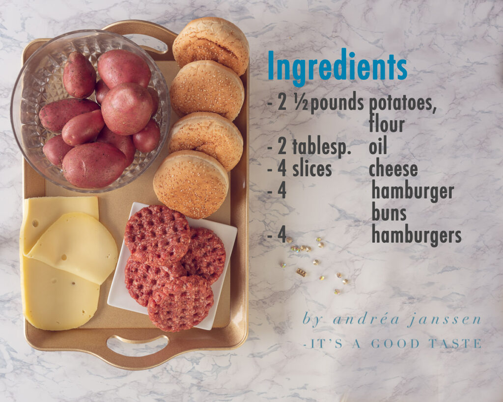 Ingredients cheeseburger with homemade oven-baked fries