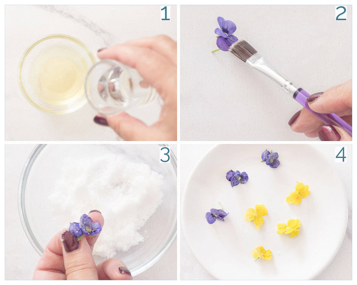 4 collage foto bereiding Eetbare Suikerbloemen Maken Stap-voor-Stap