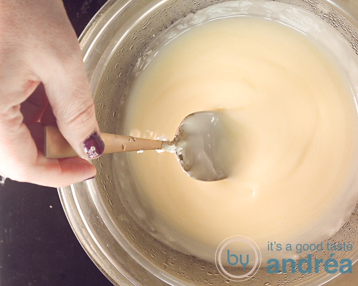 Glaze in bowl and a golden spoon