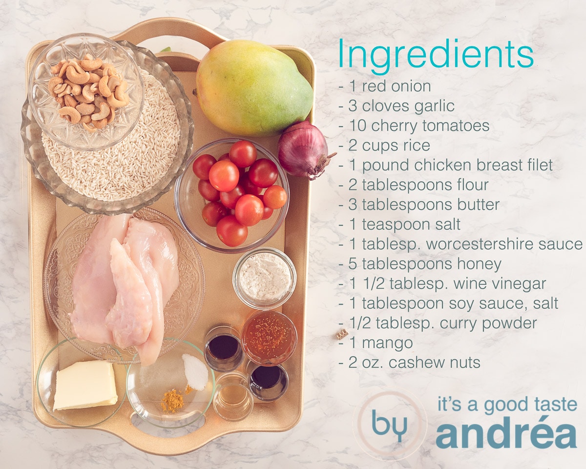 Ingredients for honey chicken with rice