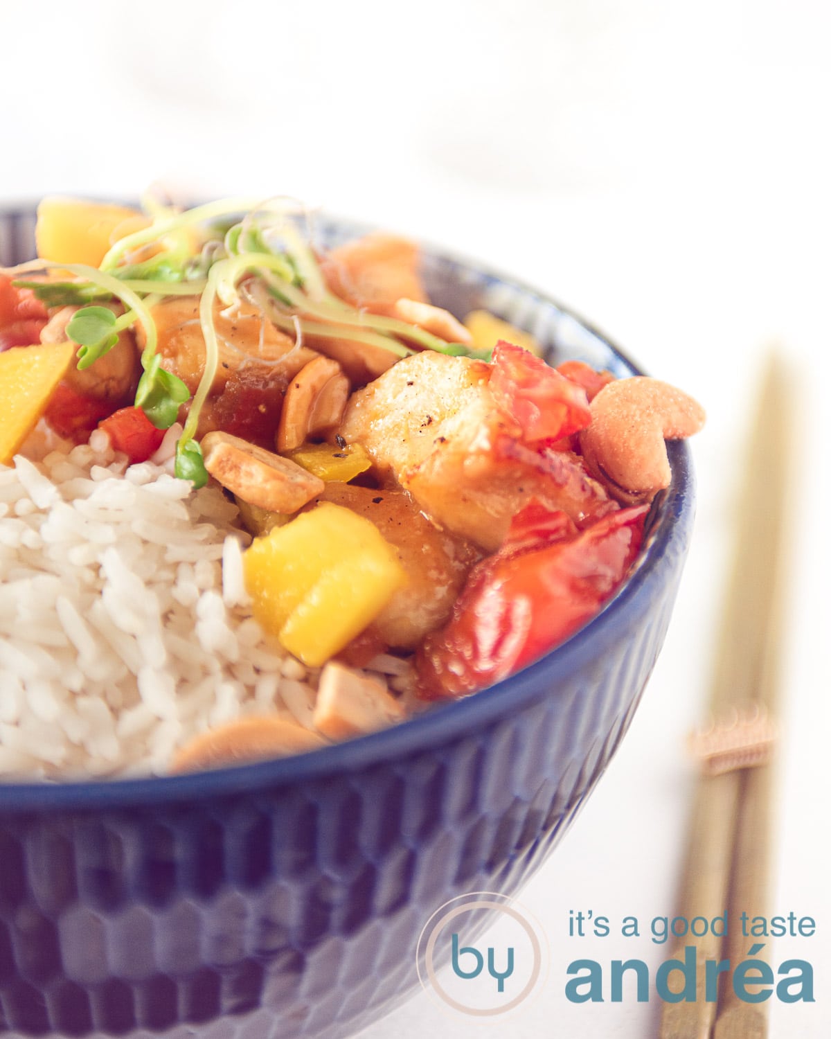 halve a bowl filled with rice
