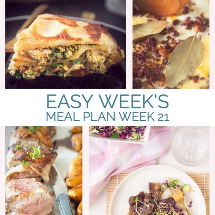 four photos with recipes from the weekly meal plan