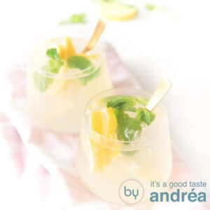 square photo with two glasses filled with a cocktail Gin and limoncello