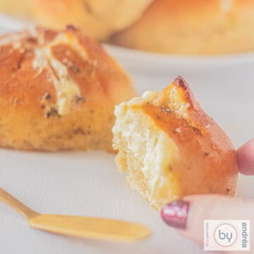 A square picture of Korean Cream Cheese Bread.