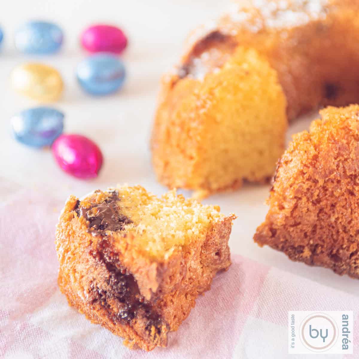 A square picture of an easter egg turban cake