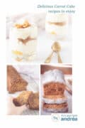 Three pictures from top to bottom with carrot cakes and some slices.