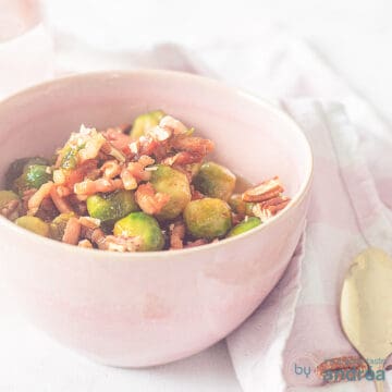 A bowl with Brussels sprouts with bacon