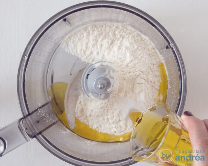 Add olive oil to the salt flour mix.