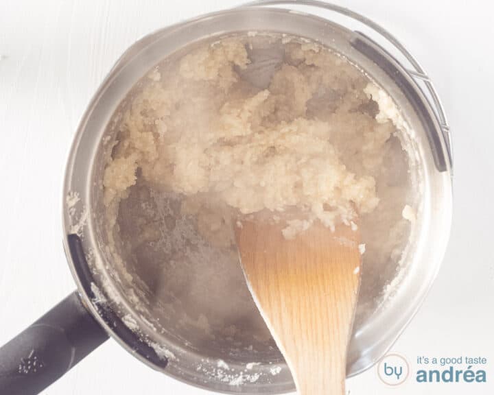 A saucepan with churro batter.