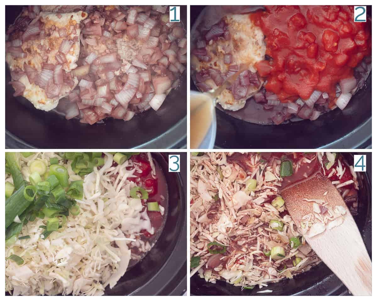 4 collage photo preparation Hamlappen Stew with Pointed Cabbage in the Slowcooker