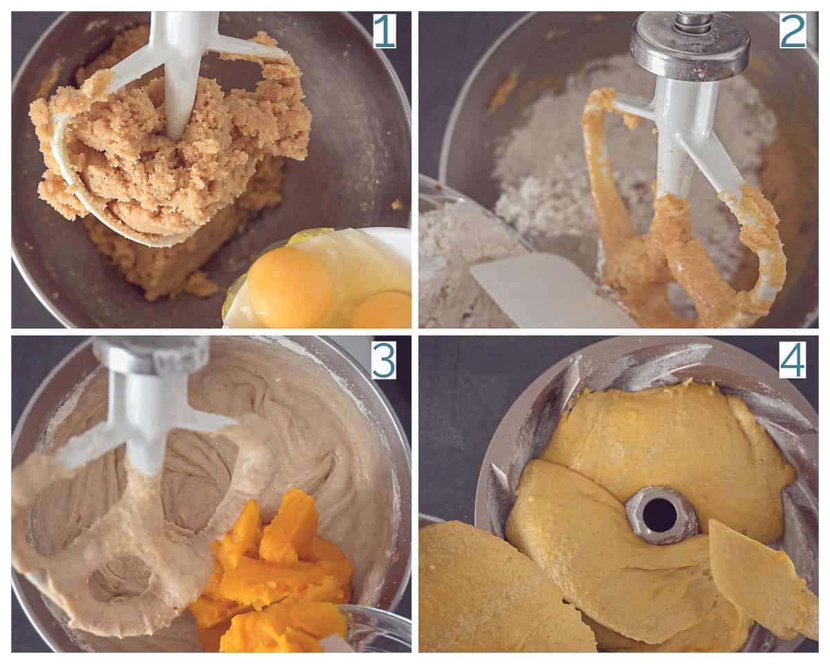 4 collage photo preparation Pumpkin Bundt cake Delicious autumn pastry