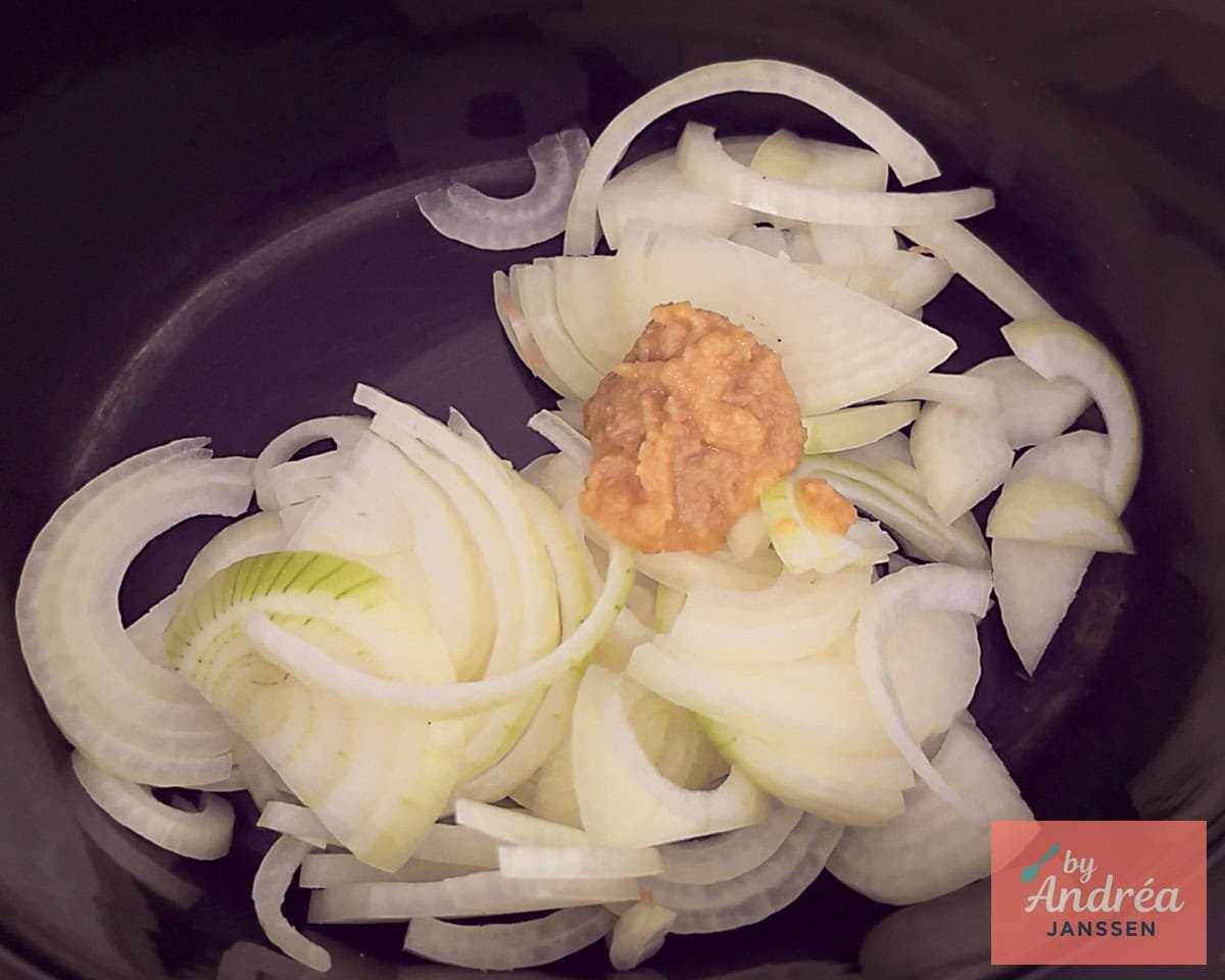 Onions and garlic in the slow cooker