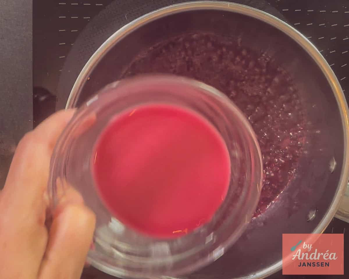 The cherry juice is thickened with a potato starch slurry