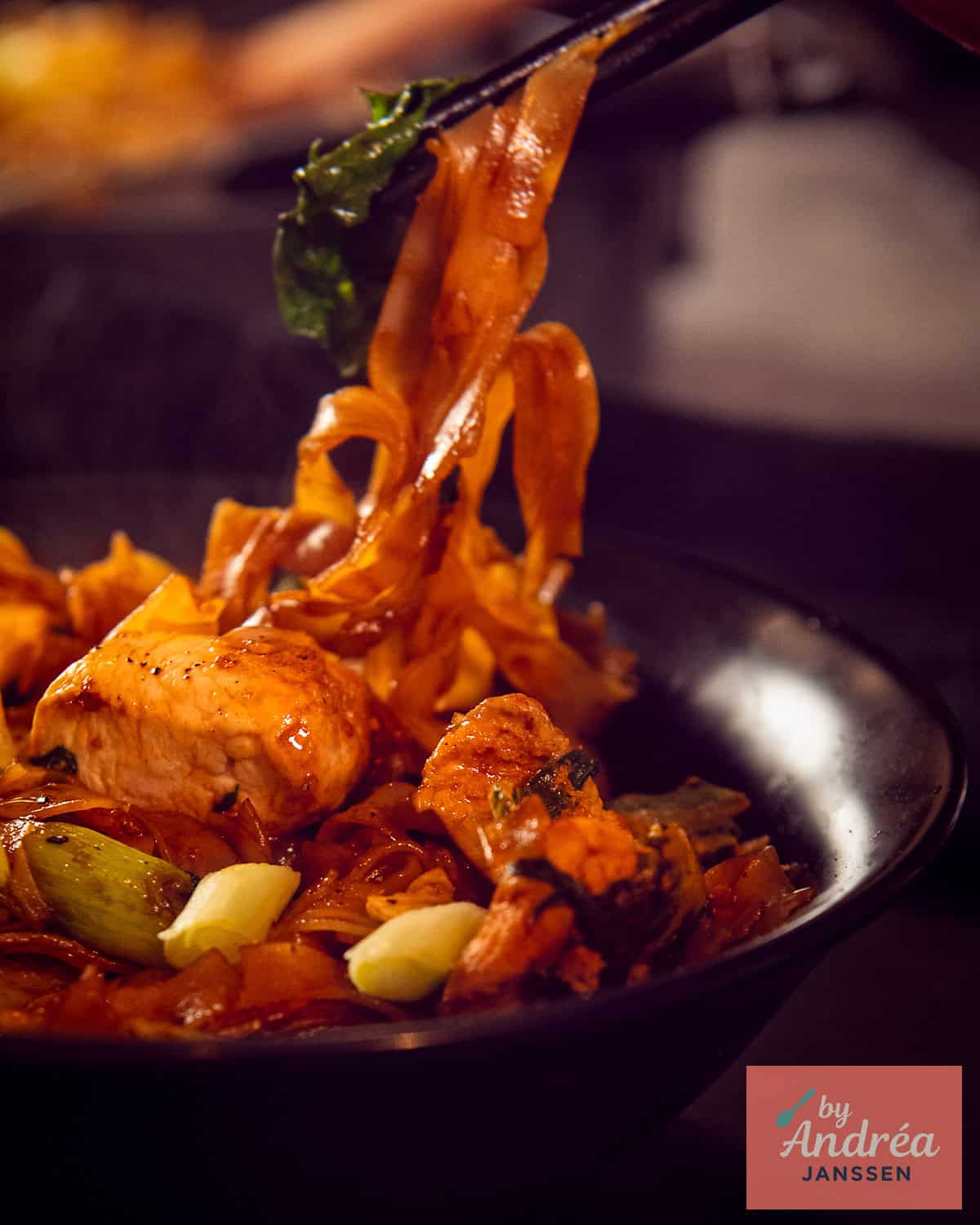 A photo of Thai Pad See Ew with Chicken and Bok Choy