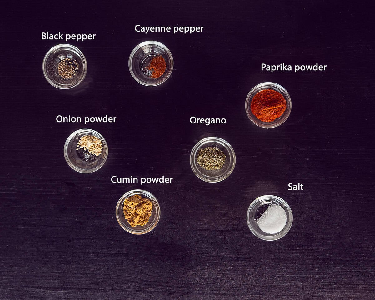 Ingredients Burrito Seasoning For Ground Beef with a black background and text description