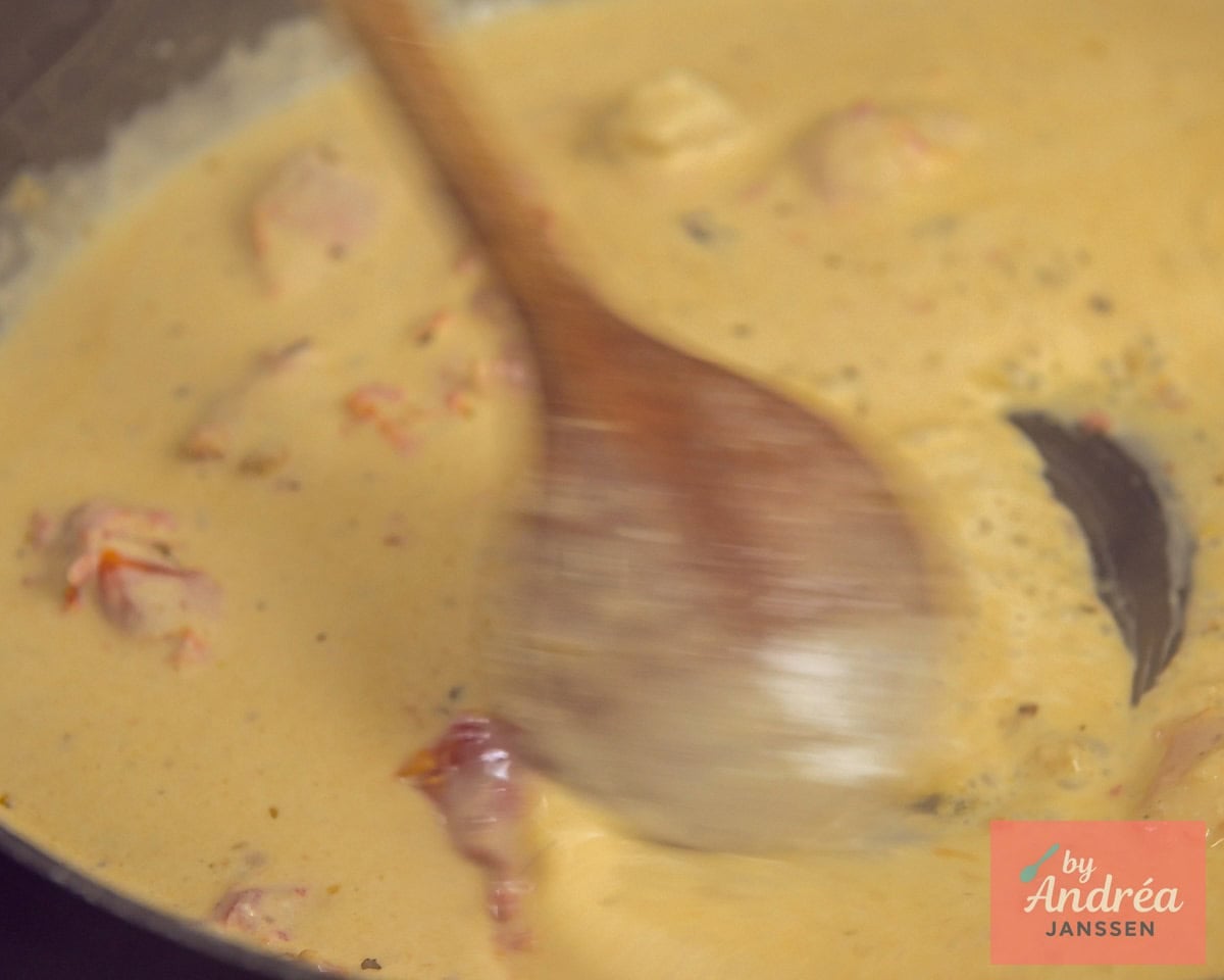 Making creamy sauce in a sauté pan