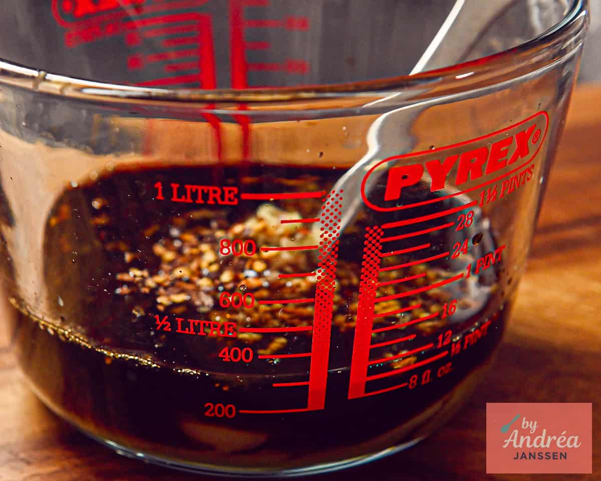 Make a marinade with soy sauce, honey, and other flavorings