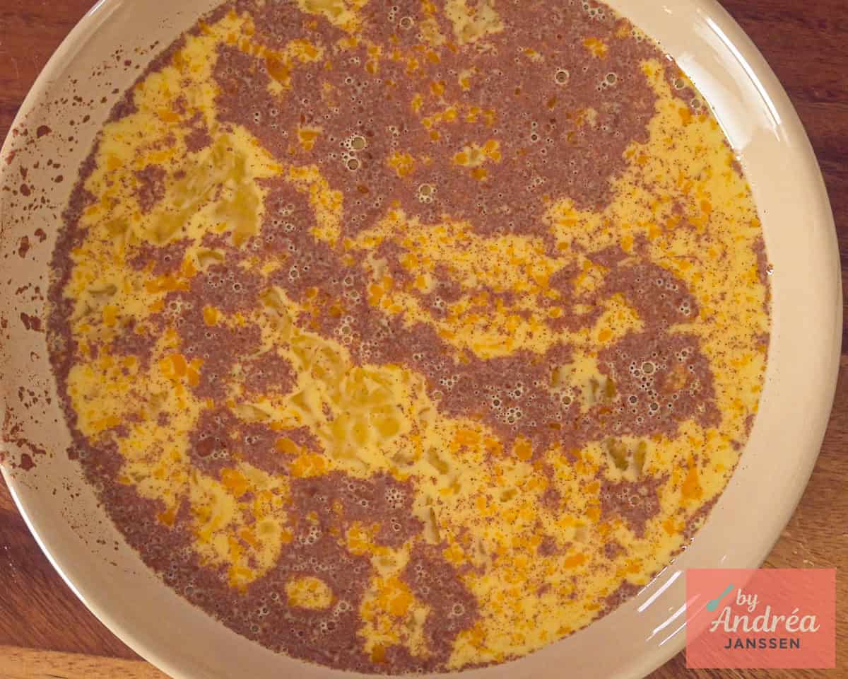 Pour the egg-milk mixture into a deep plate.