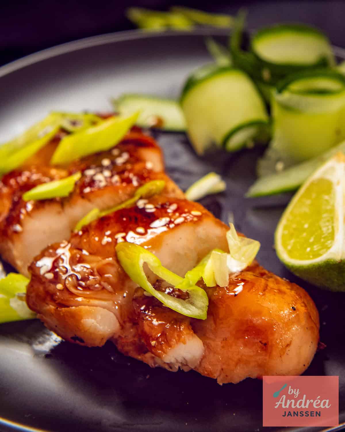 A photo of chicken slices with a delicious honey soy sauce grilled on the BBQ
