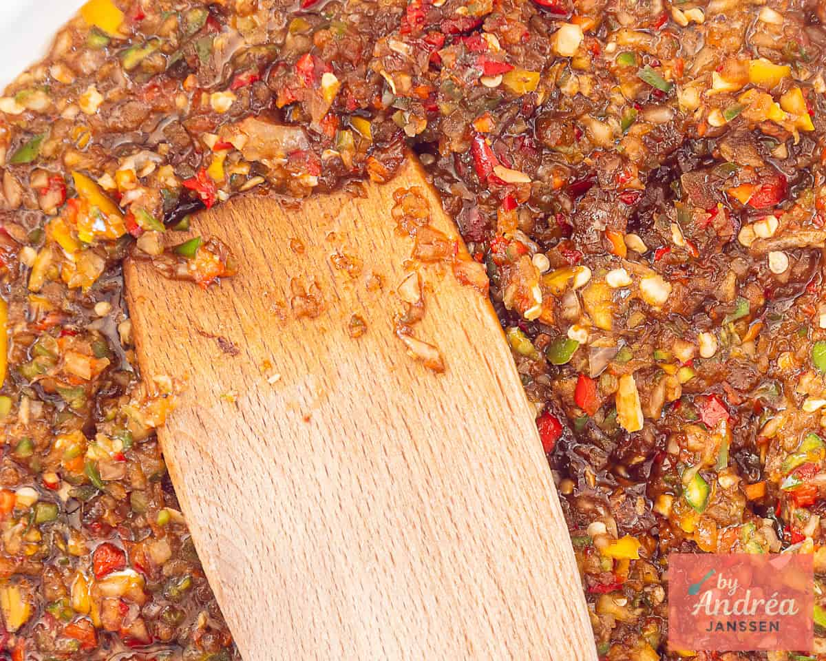A frying pan with ground pepper mix